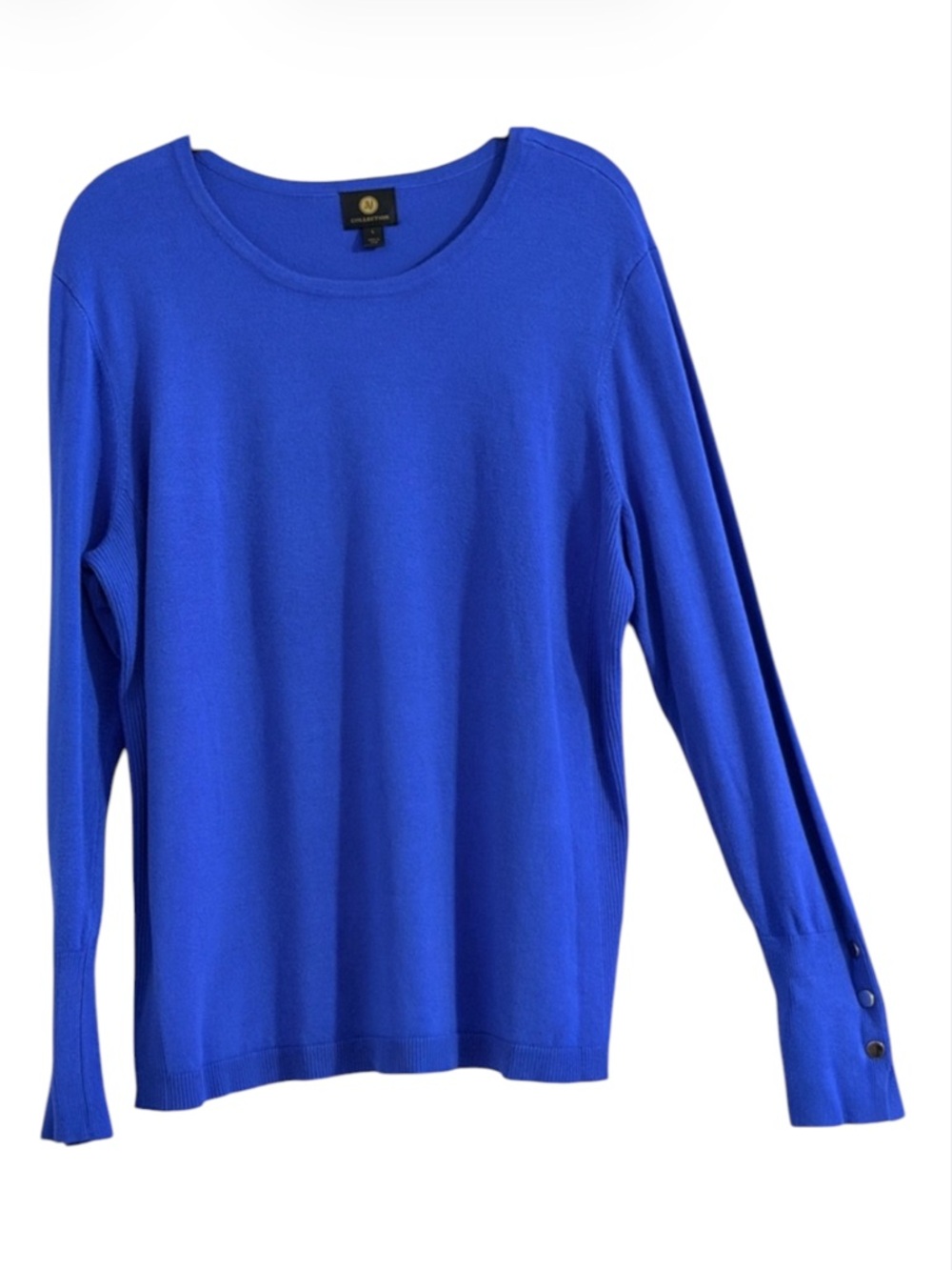 JM Collection Blue Long Sleeve Button Top With Button Accented Sleeves Size L
